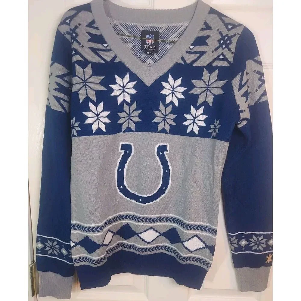 NFL Licensed Men's Indianapolis Colts Navy Blue/Gray ‎ Sweater V Neck S